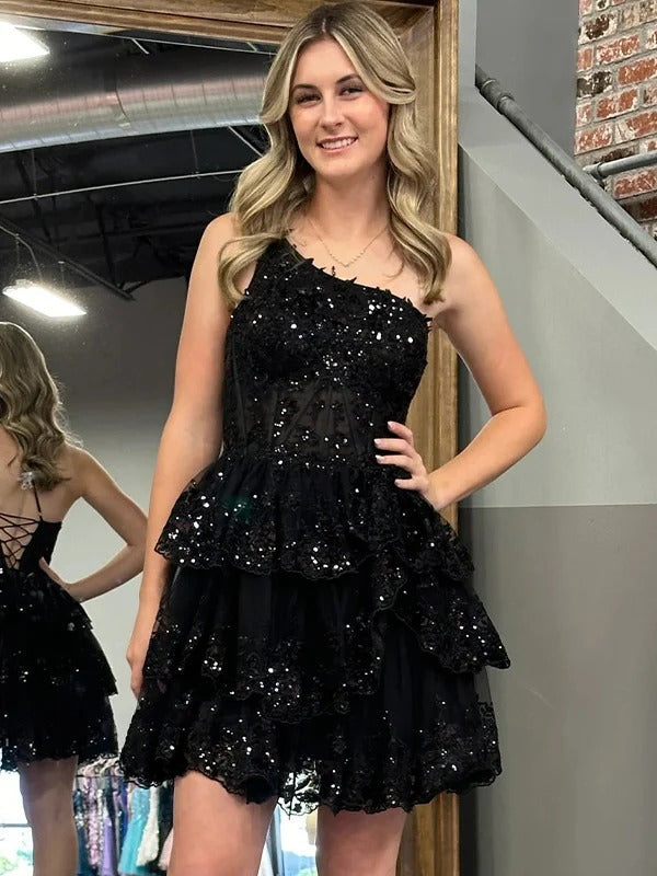 A-Line One Shoulder Homecoming Dress With Appliques