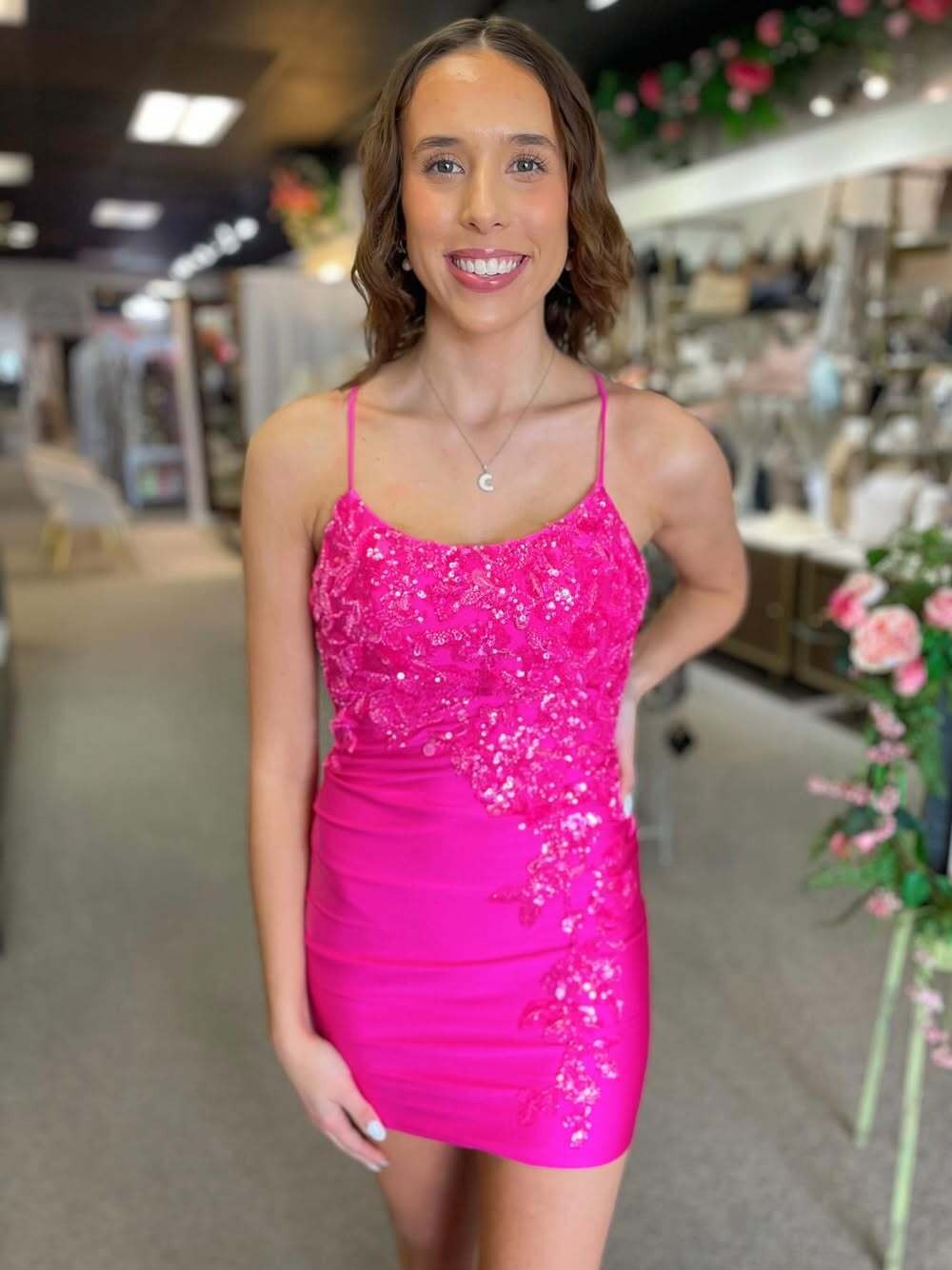 Sparkly Bodycon Short Homecoming Dress with Appliques