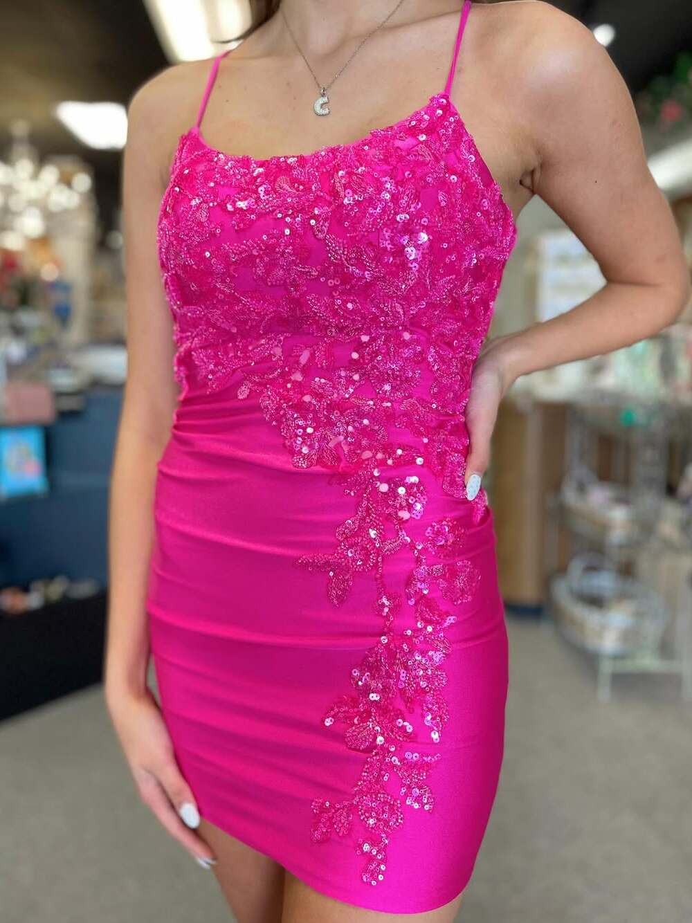 Sparkly Bodycon Short Homecoming Dress with Appliques