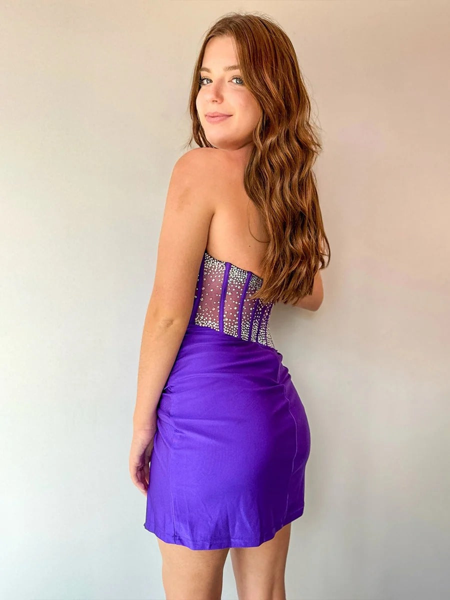 Bodycon One Shoulder Satin Short Homecoming Dresses with Slit
