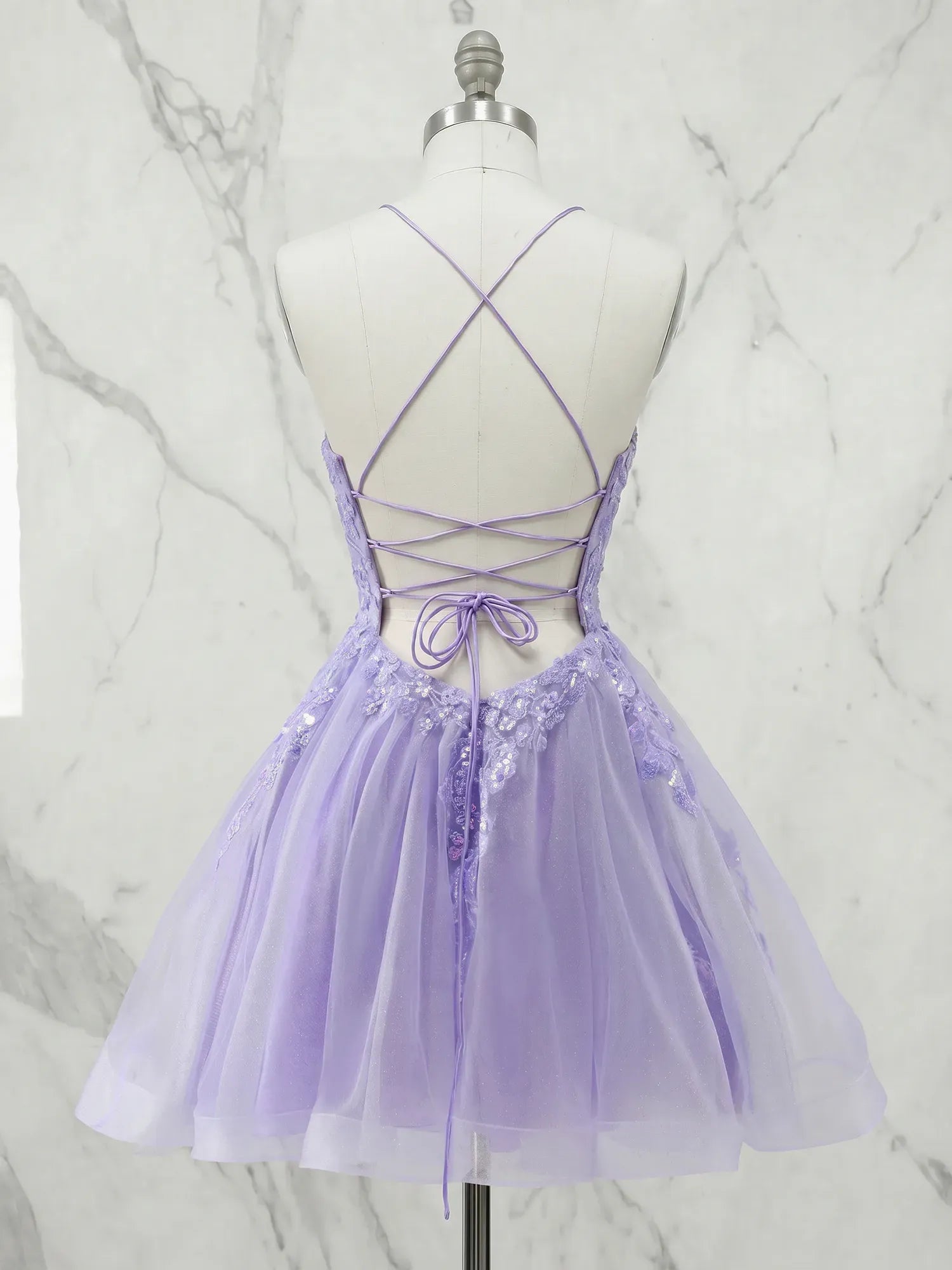 Square Neck Floral Lace A-Line Mini Homecoming Dress