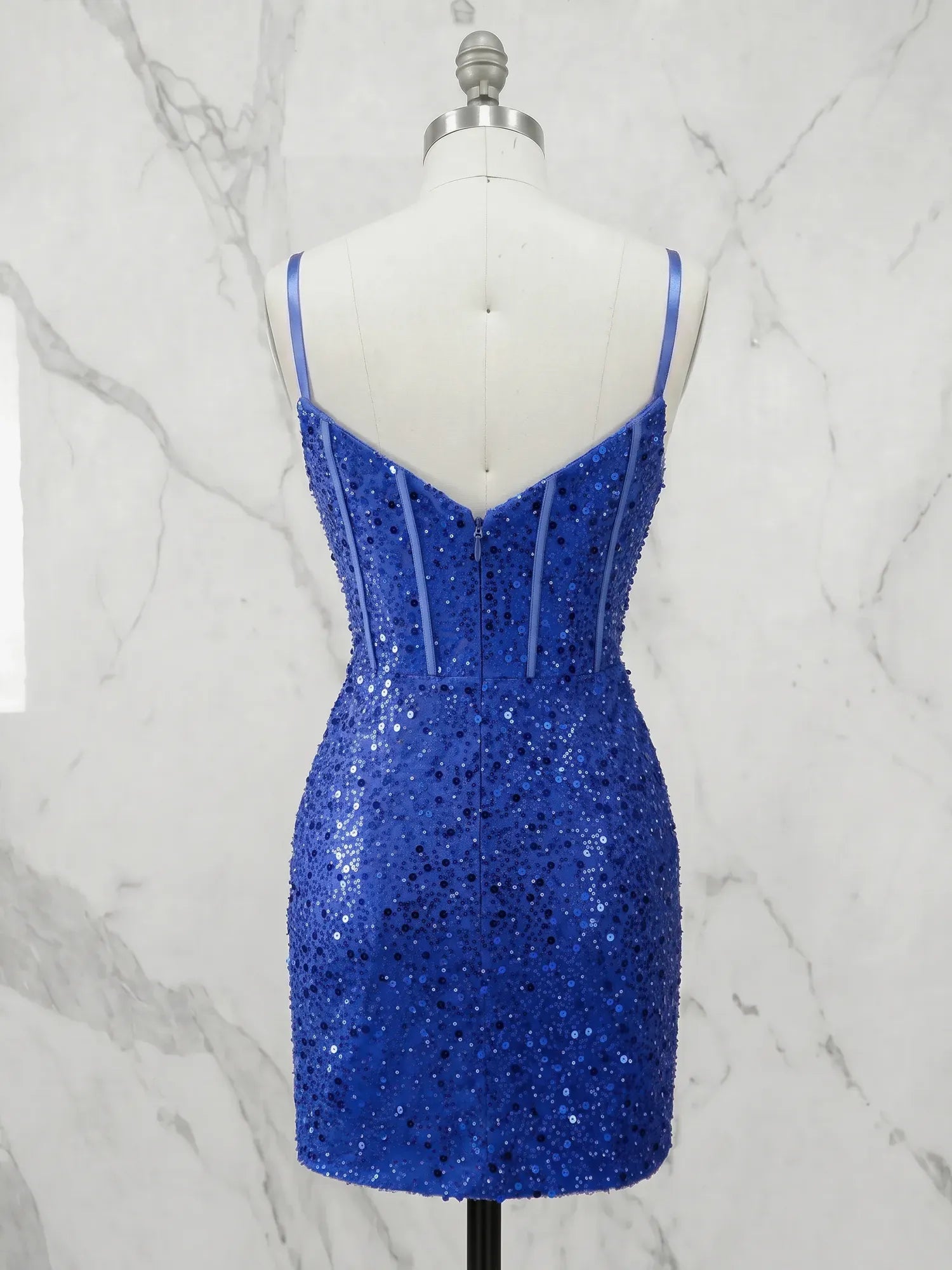 Plunging V-Neck Sequin Corset Mini Homecoming Dresses with Illusion Panel