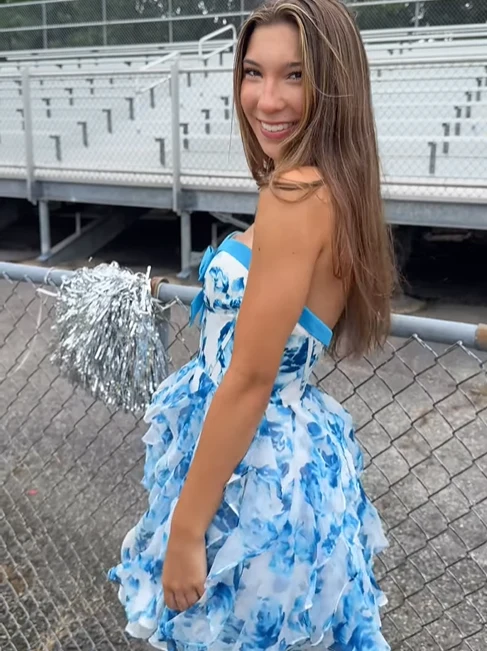 Sweetheart Strapless A-Line Short Floral Homecoming Dress