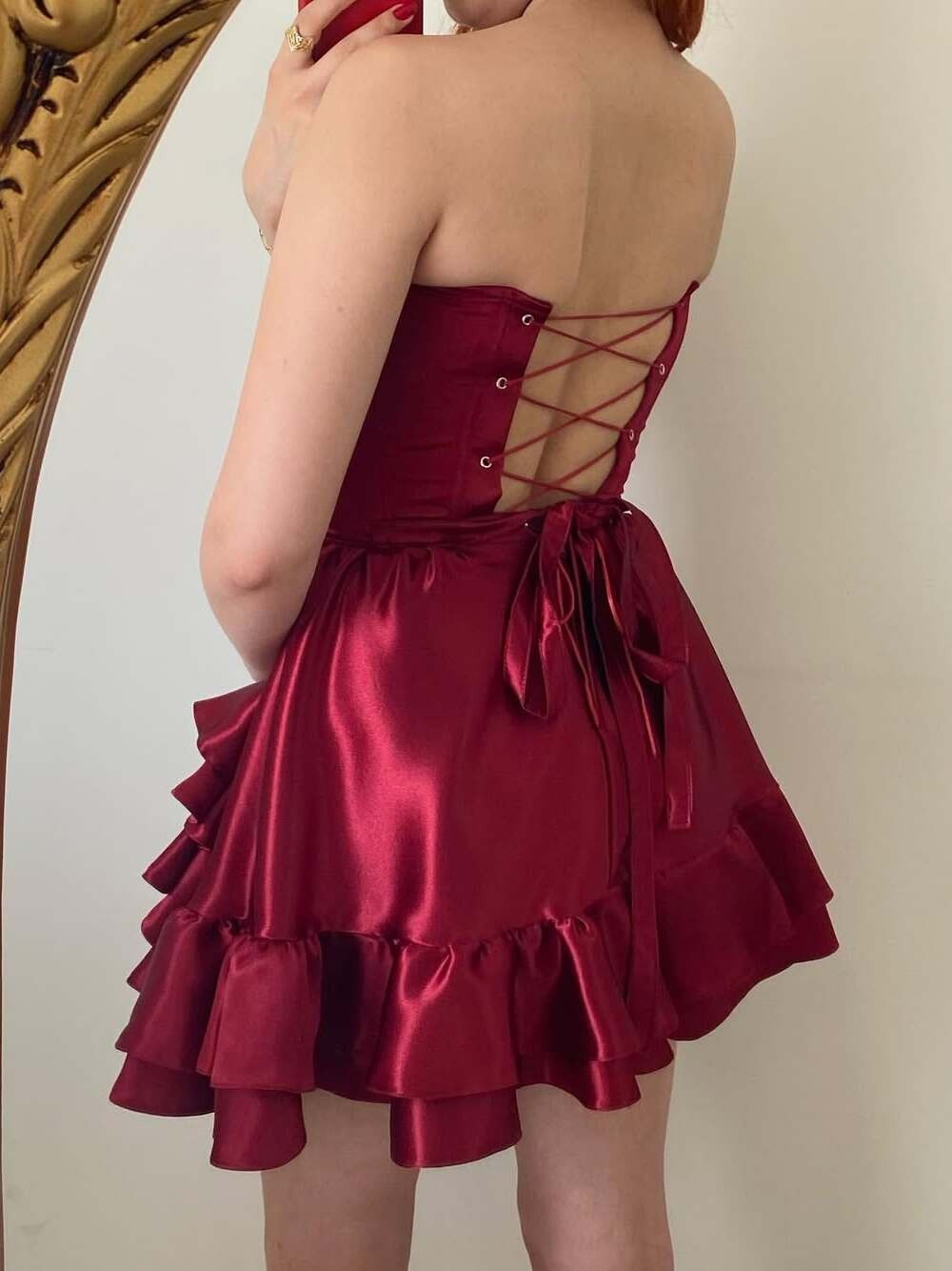A-Line Strapless Tiered Short Homecoming Dress