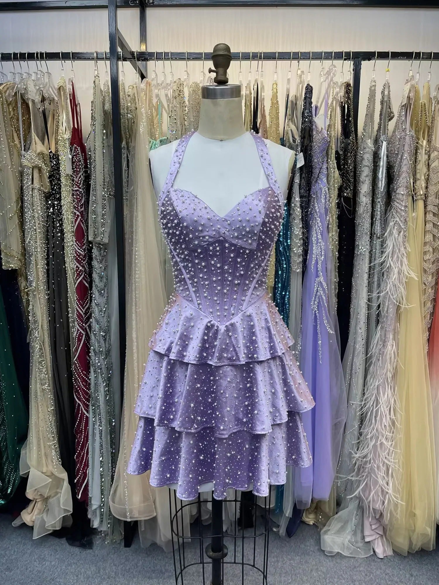 Sweetheart Beaded Corset Satin Short Homecoming Dresses with Slit