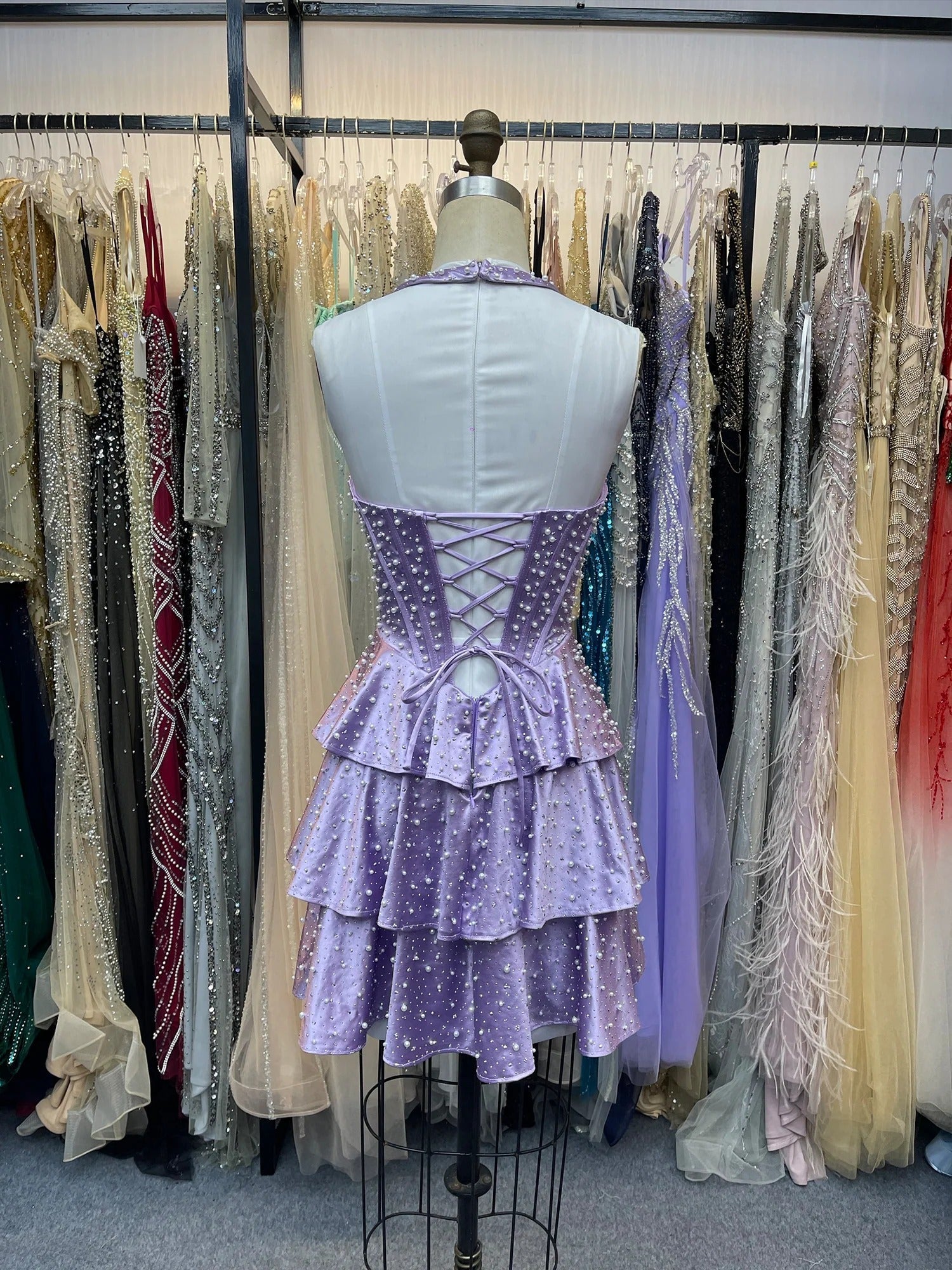 Sweetheart Beaded Corset Satin Short Homecoming Dresses with Slit