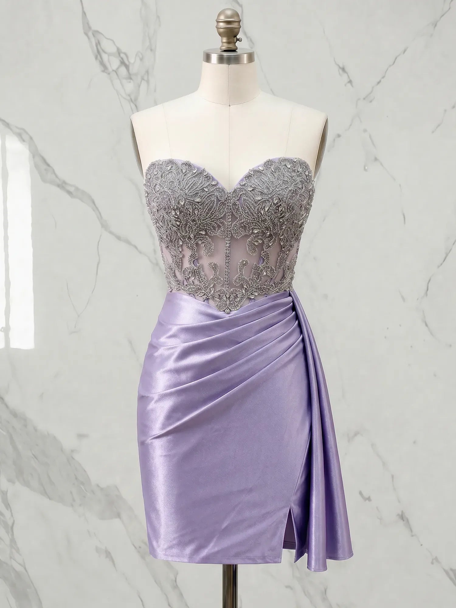 Sweetheart Beaded Corset Satin Mini Homecoming Dress