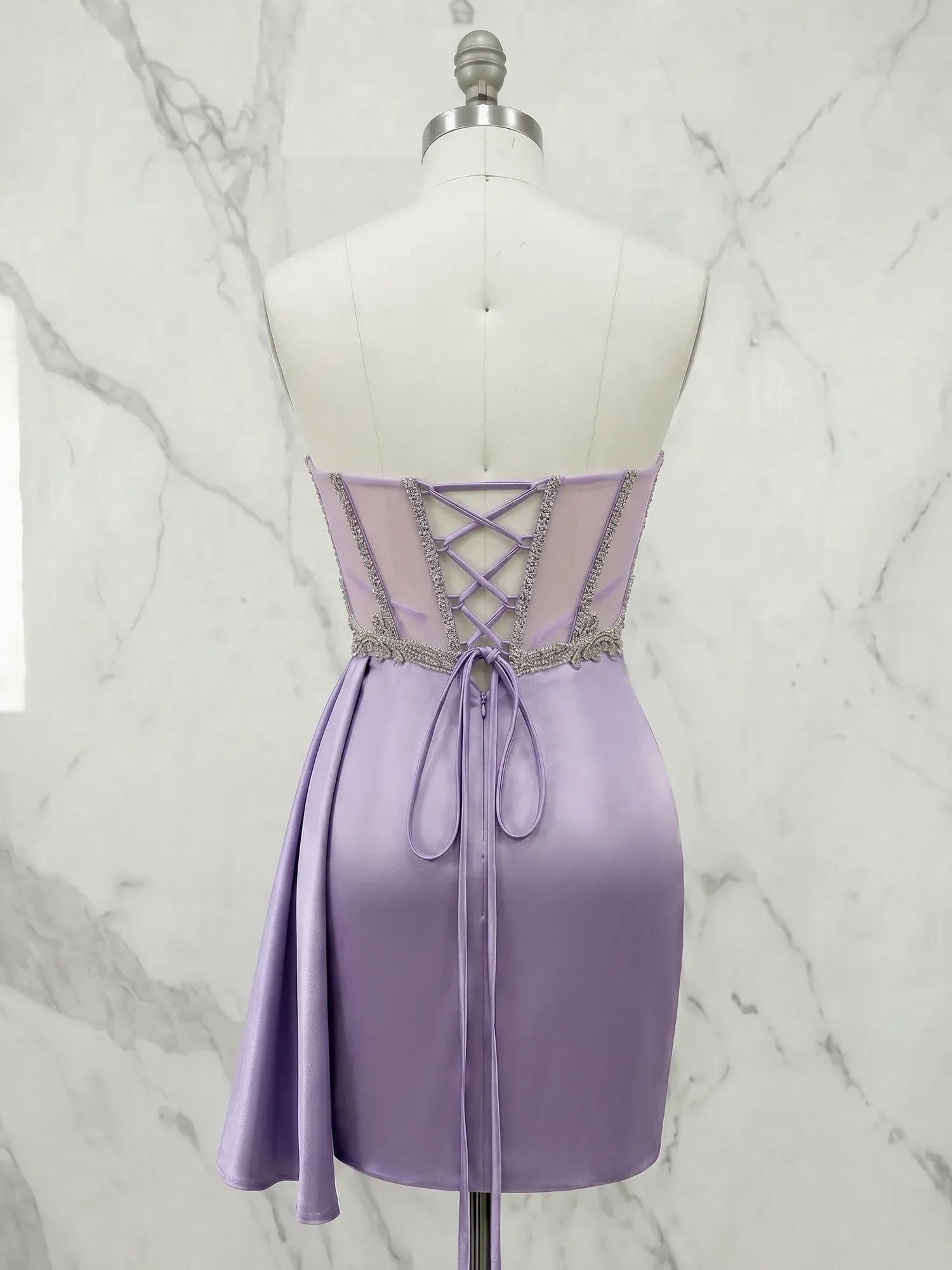 Sweetheart Beaded Corset Satin Mini Homecoming Dress