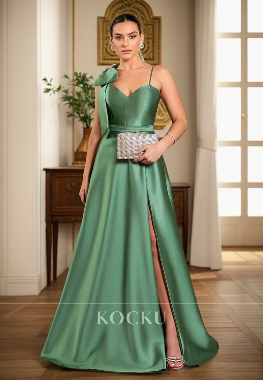 L3102 - Classic & Timeless Straps A-Line Sweetheart Satin Split Evening Party Prom Dress