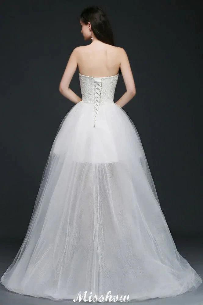 Hi-Lo Tulle A-line Lace Wedding Dress (ZD13928)
