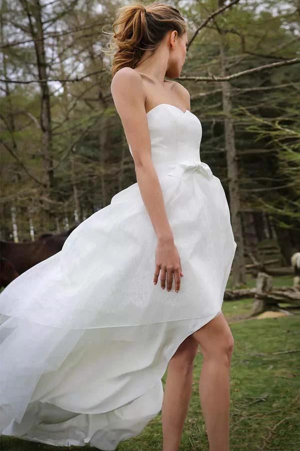 High Low Sweetheart Sleeveless Organza Applique Wedding Dress (ZD15460)