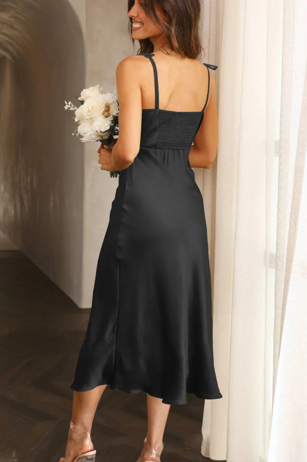 High Waist Stylish Satin Wrap Dress