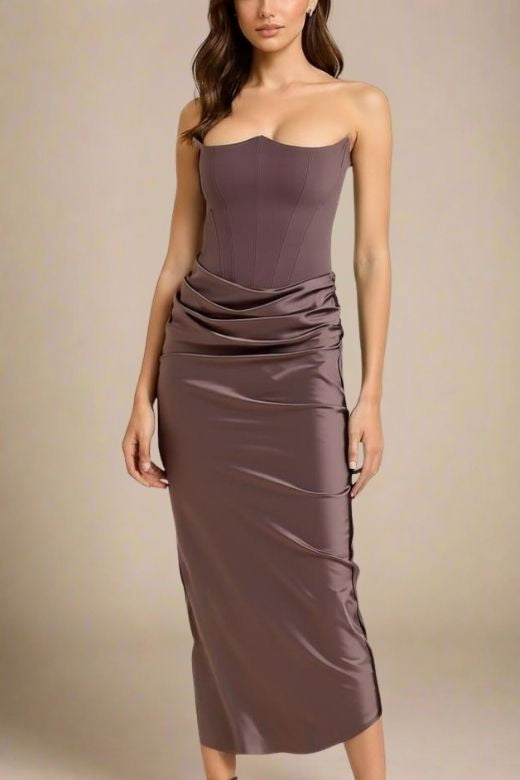 Hope Bodycon Wrap Maxi Dress - Coffee Brown