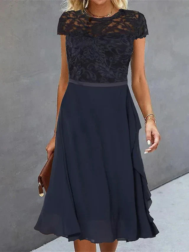 Rosario Statement Sheer Short Sleeve Dress Evening Wear Edit