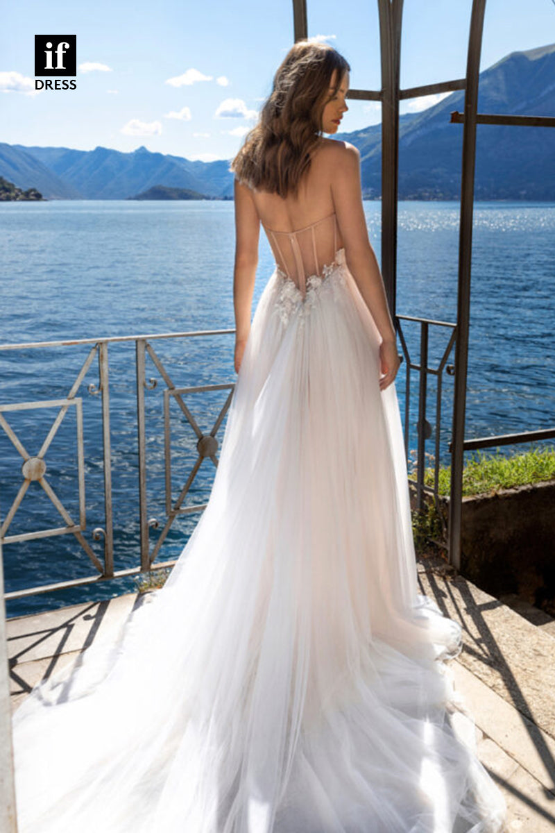 30520 - A-line Lace Appliques High Split Bohemian Wedding Dress