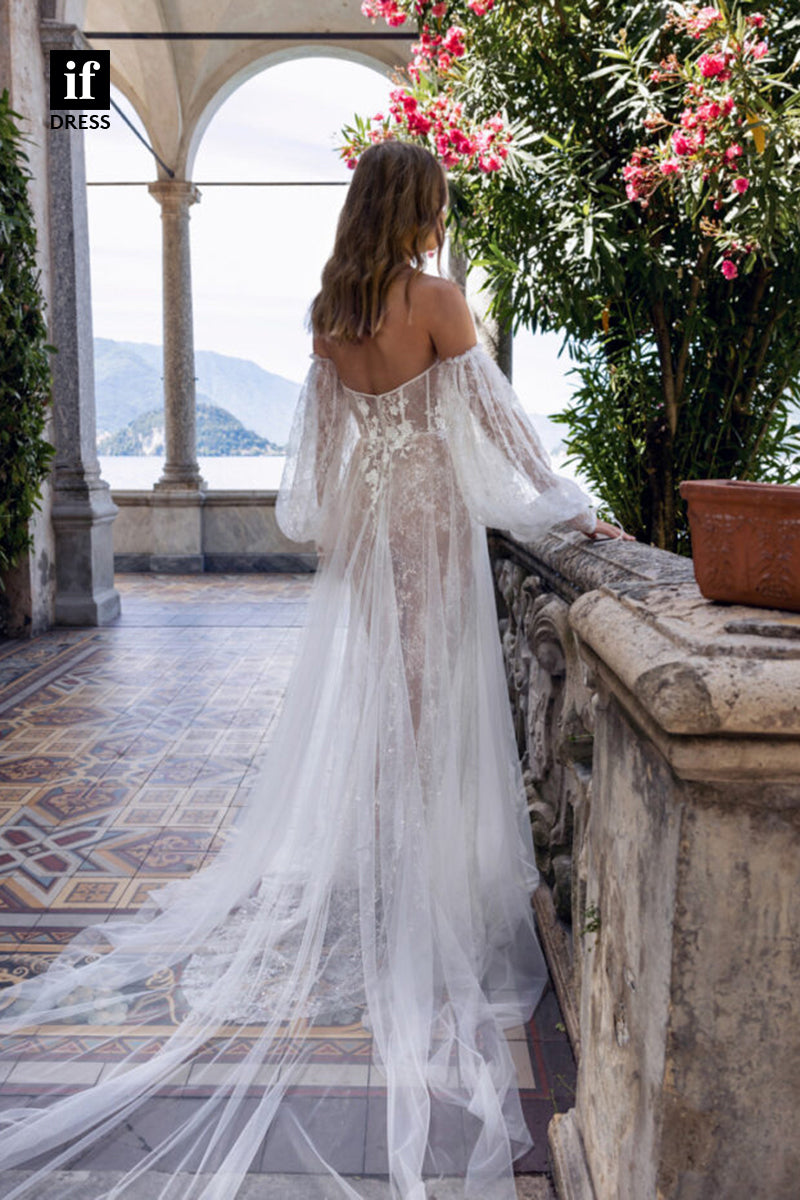 30522 - A-line Sweetheart Long Sleeves Bohemain Wedding Dress