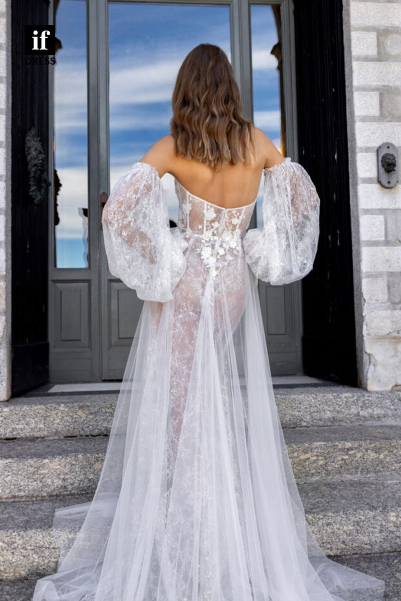 30522 - A-line Sweetheart Long Sleeves Bohemain Wedding Dress