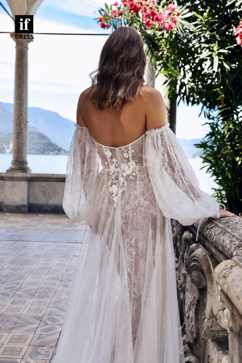 30522 - A-line Sweetheart Long Sleeves Bohemain Wedding Dress