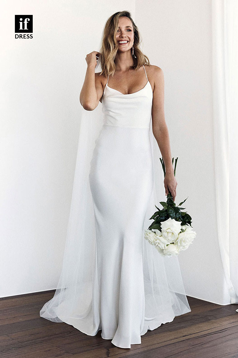 30543 - Spaghetti Straps Silk Simple Mermaid Bohemian Wedding Dress