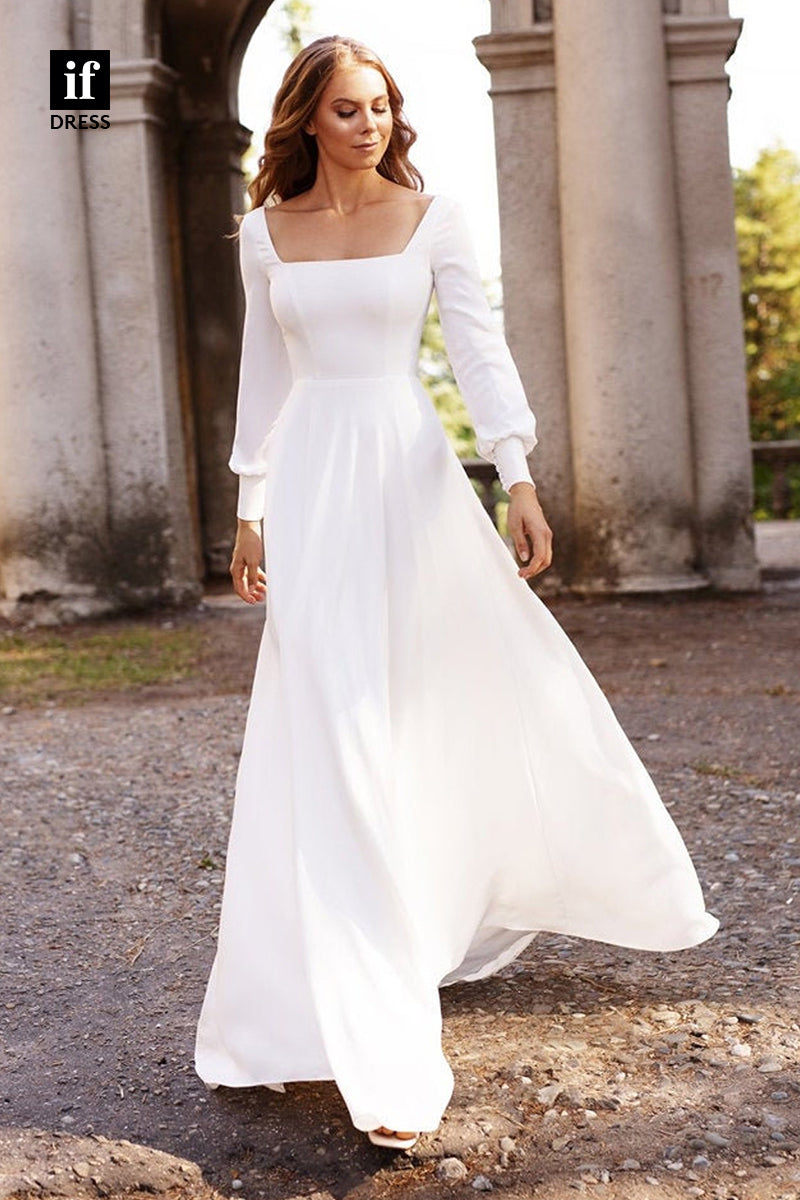 30548 - A-line Scoop Long Sleeves Beach Wedding Dress