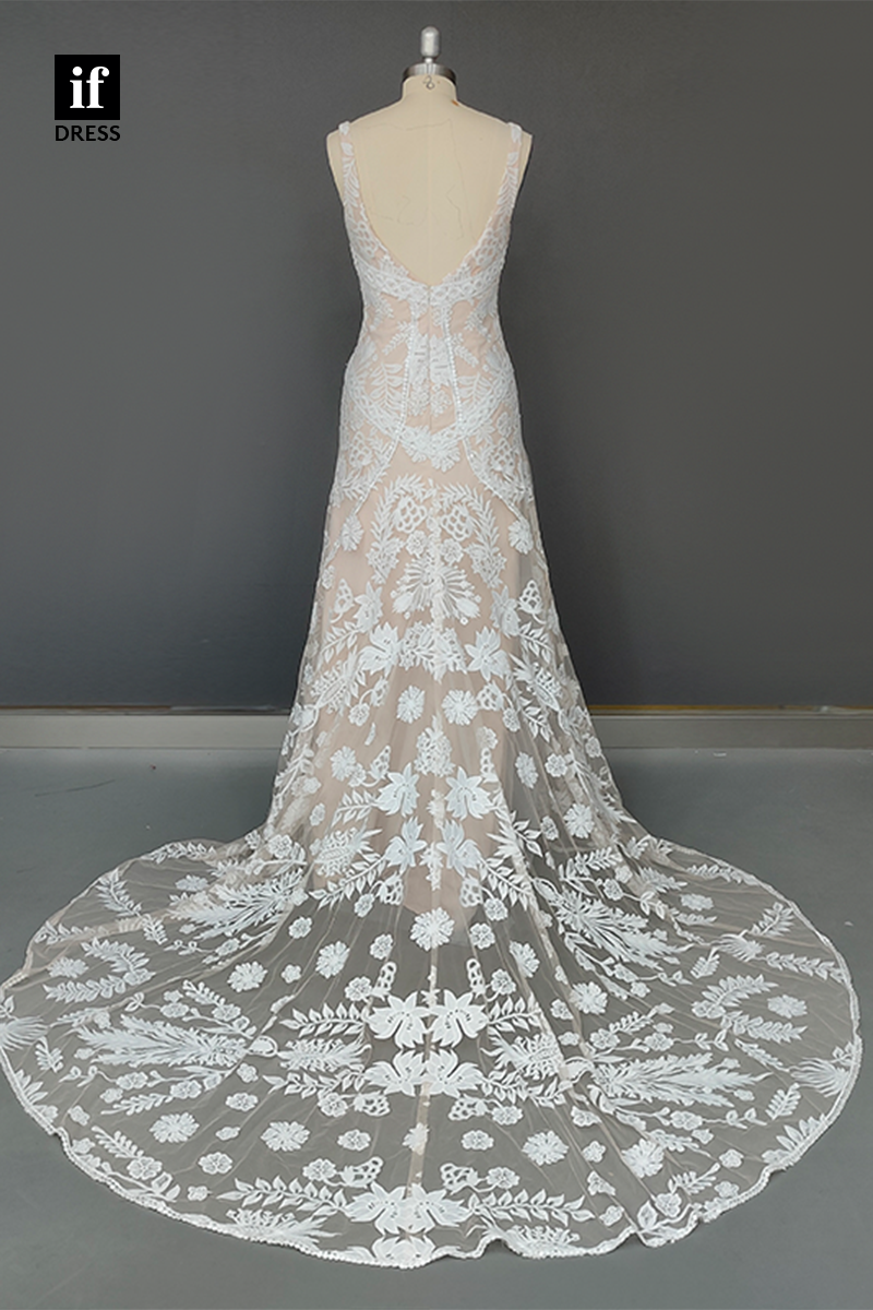 30562 - Sexy V-Neck Illusion Lace Wedding Dress Bohemain Wedding Gown
