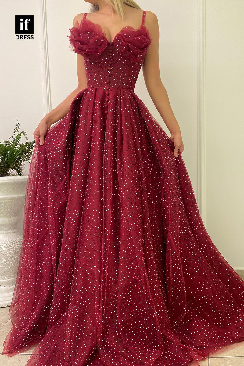 30921 - Spaghetti Straps A-line Burgundy Formal Evening Dress