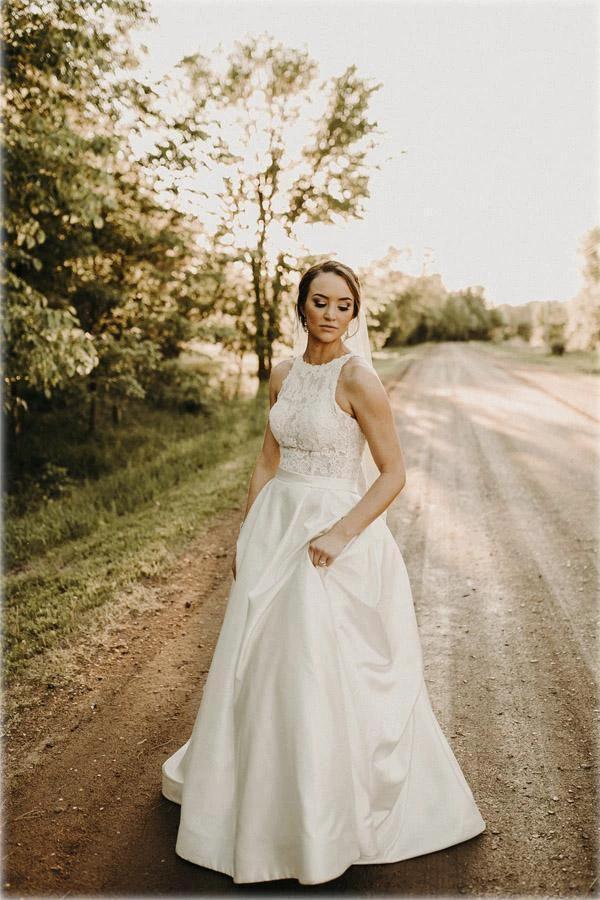 Illusion And Lace Halter Neck A-line Wedding Dress With Sweep Train (ZD16309)
