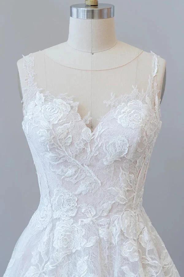 Illusion Appliques Tulle A-line Wedding Dress (ZD13917)
