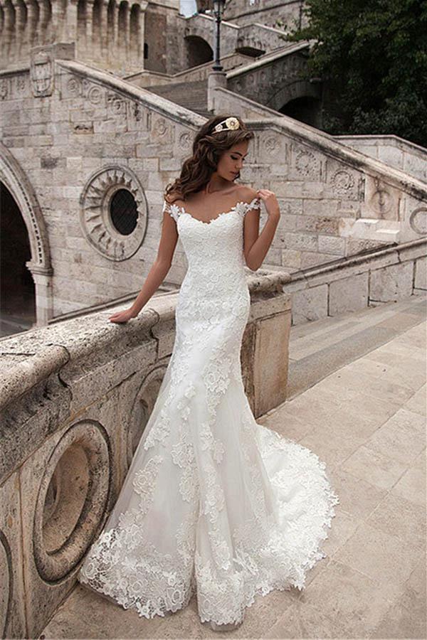 Illusion Neckline Lace Mermaid Long Wedding Dresses (ZD15457)