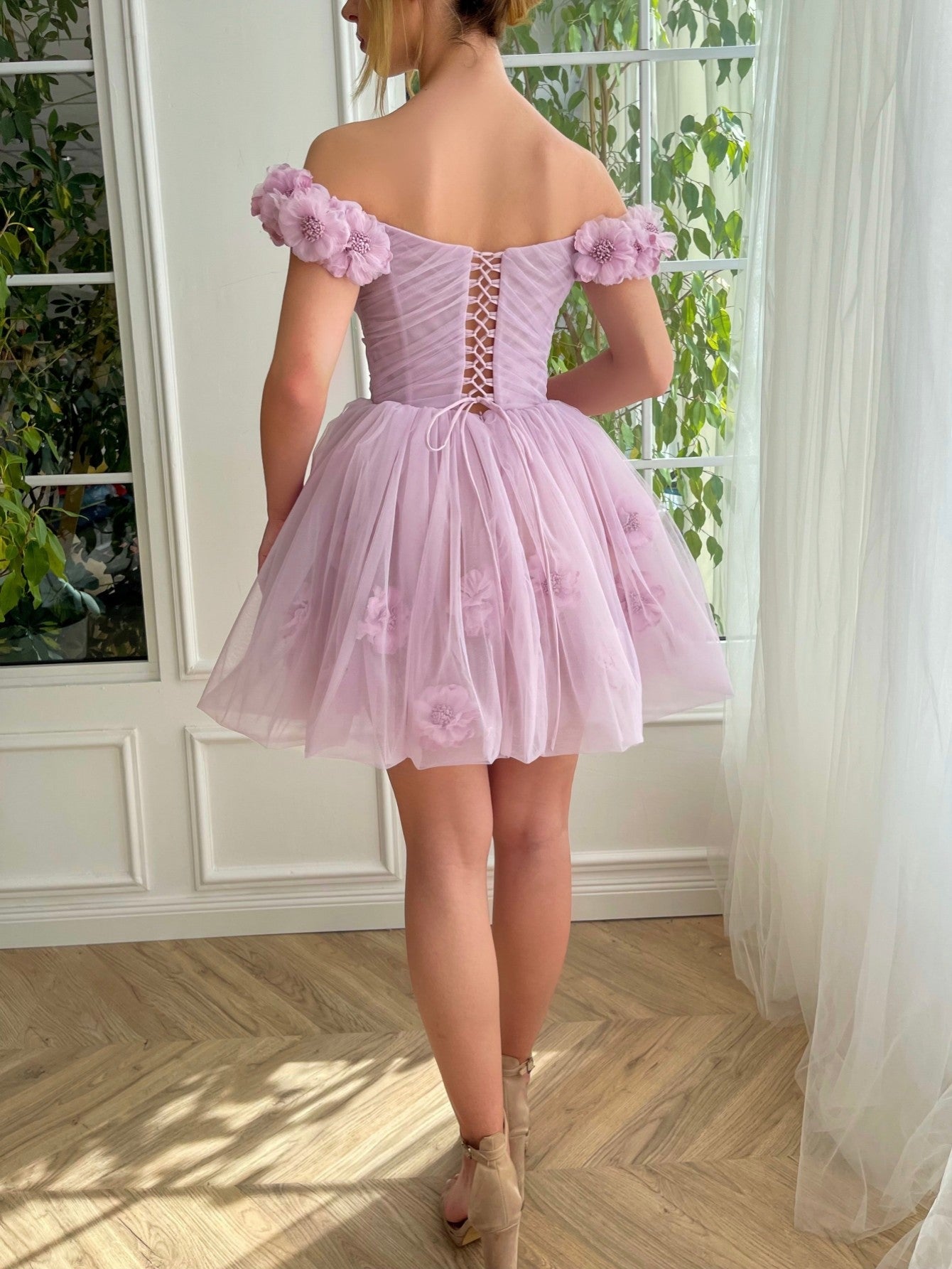 Lilac Corset Strapless Short Tulle Homecoming Dress - Fashionpara