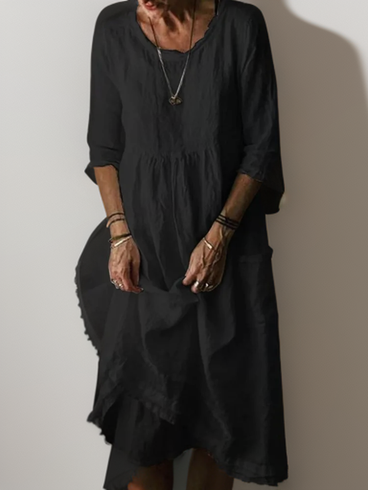 Yoselin Statement Maxi Dress with a Loose Crew Neck Chic Silhouette Collection