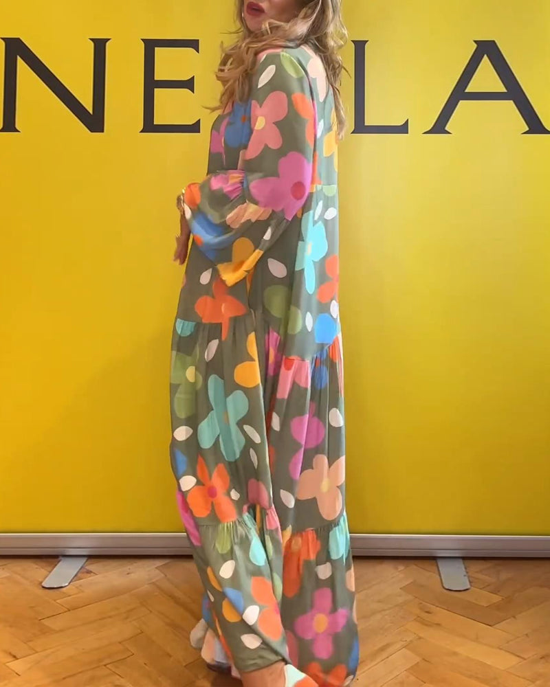 Guillermina Aesthetic Floral Dress with Bell Sleeves Premium Wardrobe Essential
