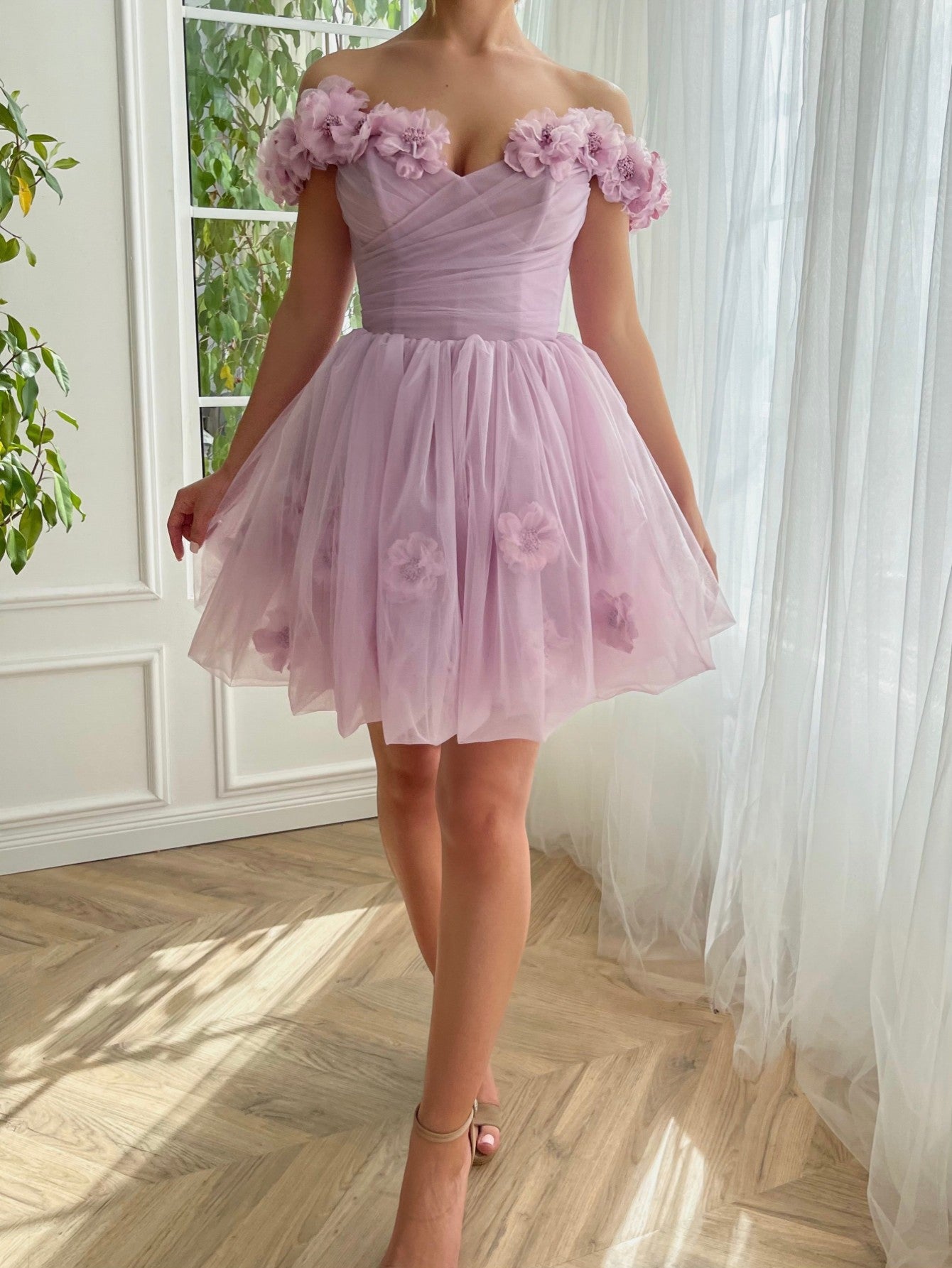 Lilac Corset Strapless Short Tulle Homecoming Dress - Fashionpara