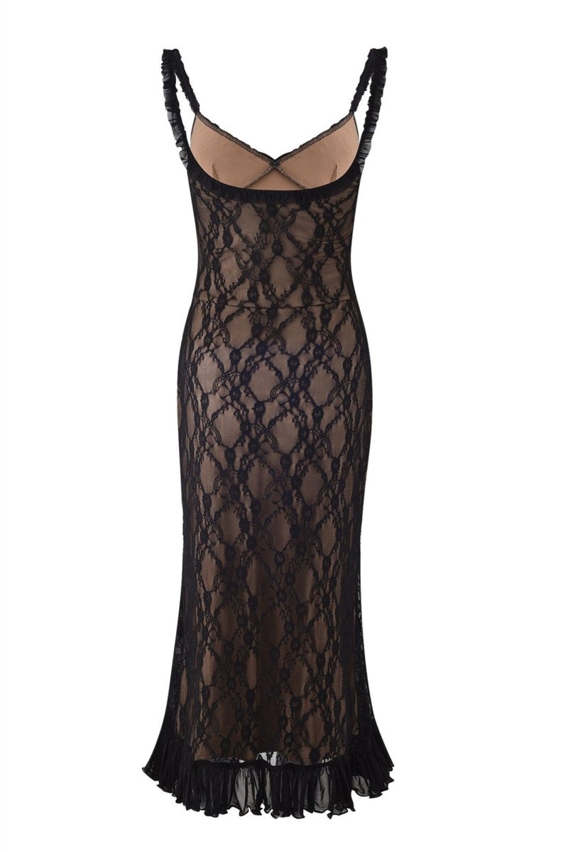 Daniela Effortless Maxi Dress with Ruffles and Floral Lace Premium Wardrobe Essential