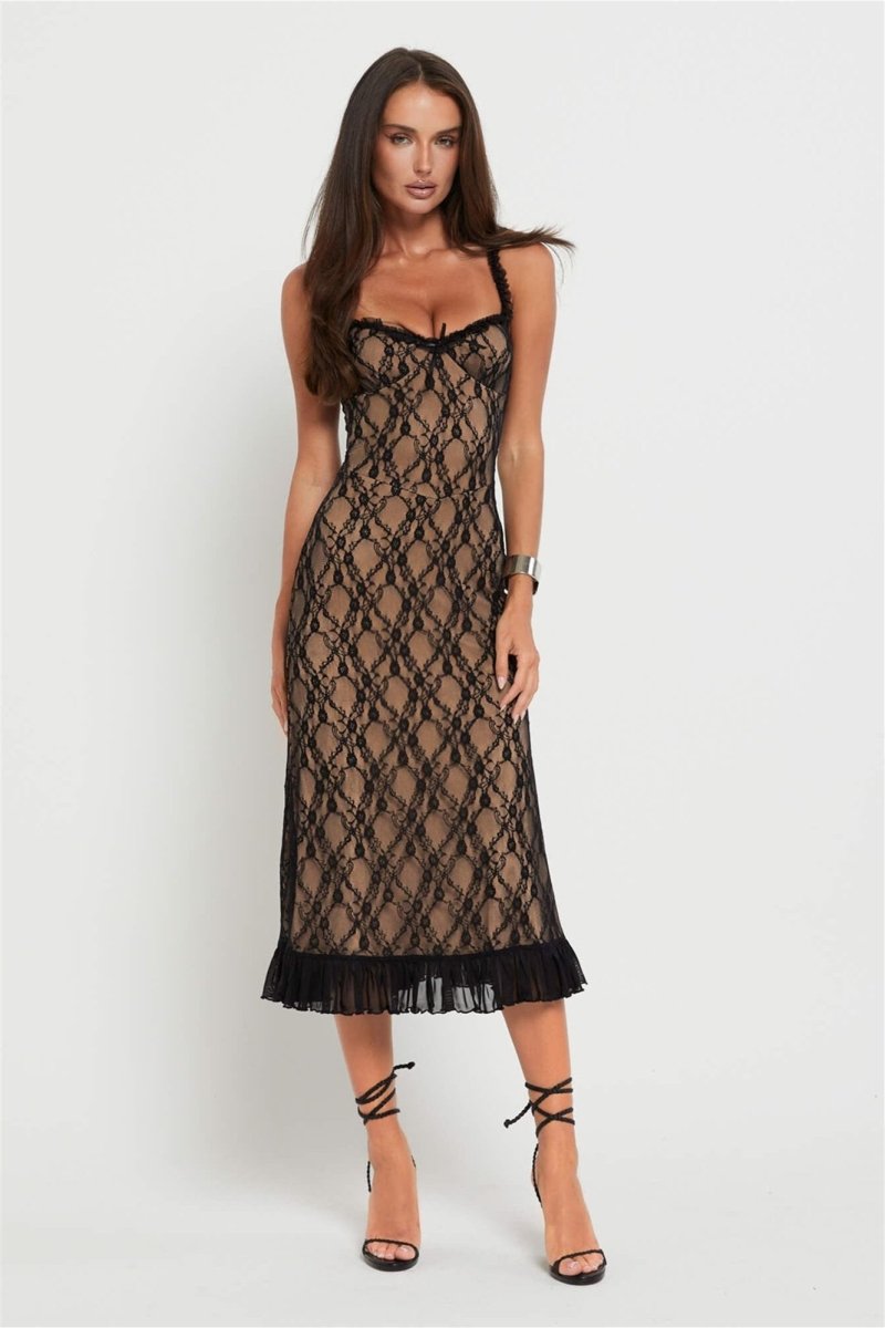 Daniela Effortless Maxi Dress with Ruffles and Floral Lace Premium Wardrobe Essential
