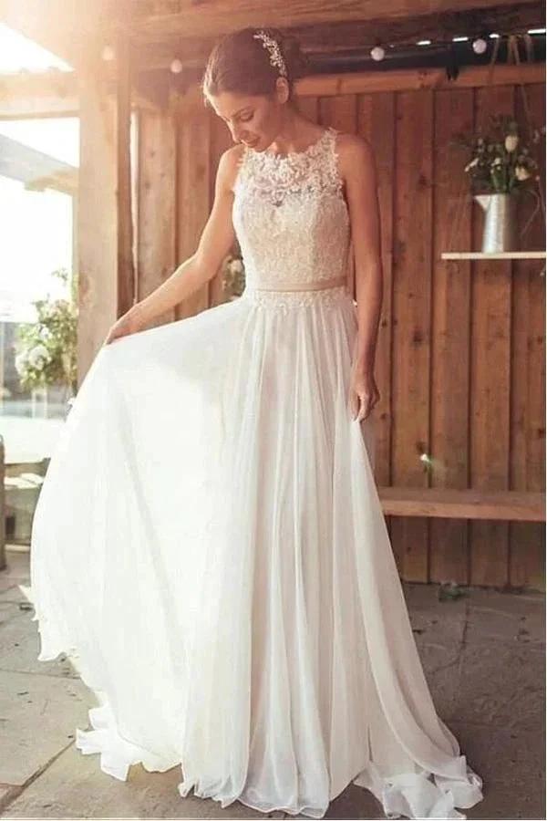 Ivory Beach Wedding Dress Lace Boho Bridal Gown With Train (ZD16259)