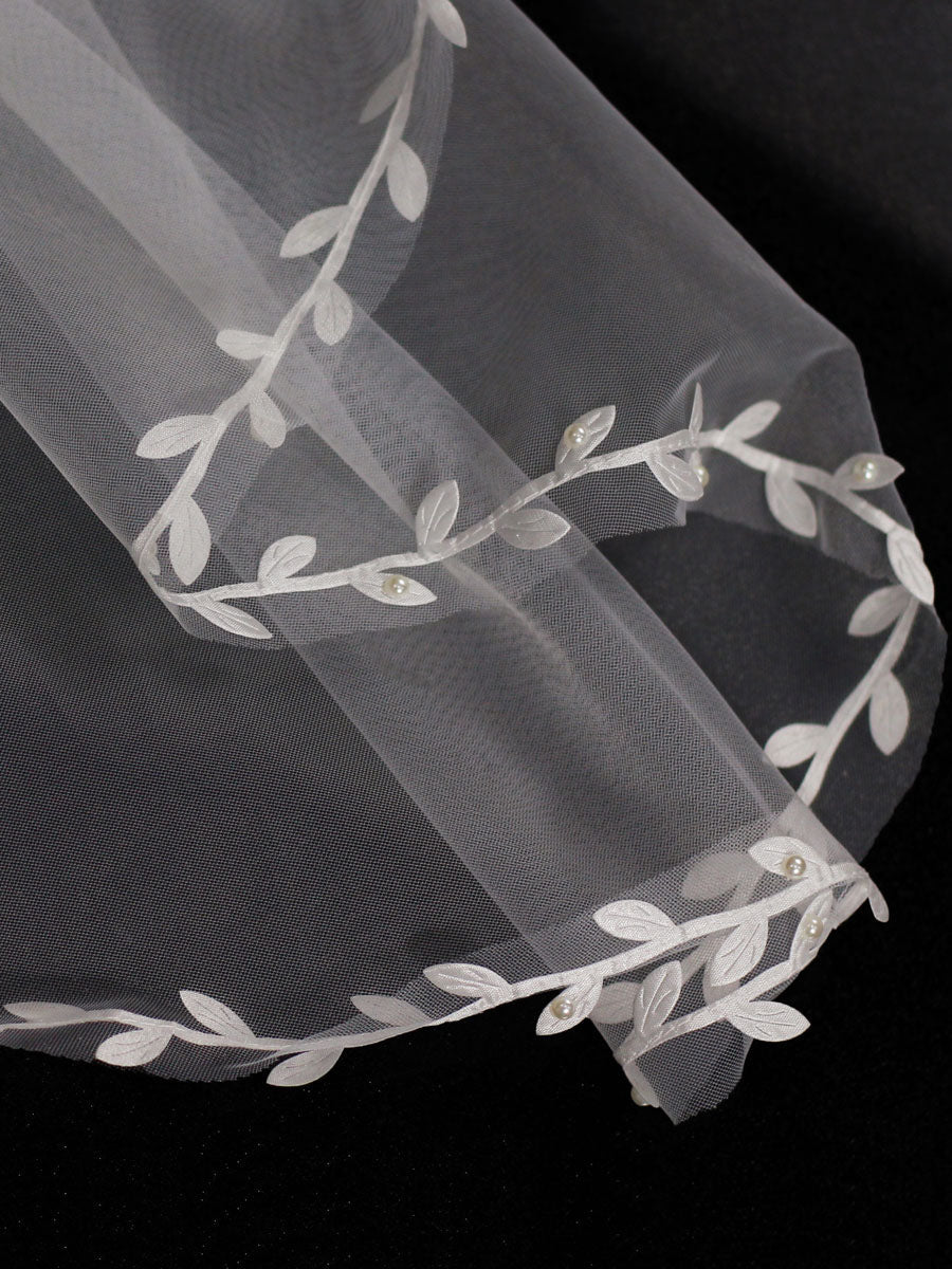 Ivory One-Tier Tulle Finished Edge Waterfall Long Wedding Veils