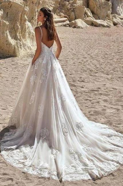 Ivory Spaghetti Straps Floor Length A-Line Wedding Dress (ZD14882)