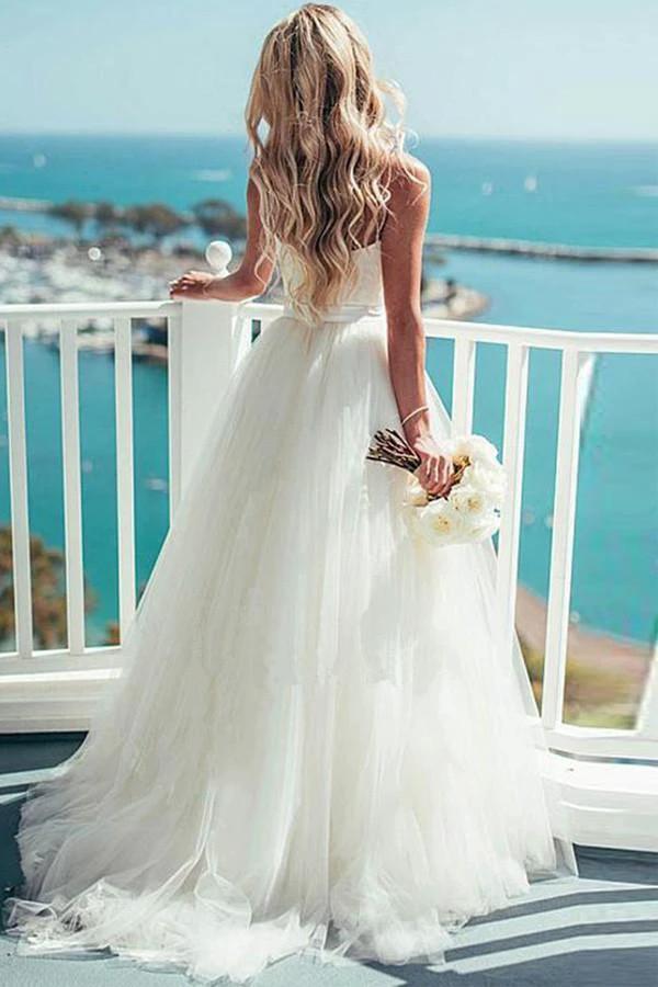 Ivory Tulle Destination Sweetheart Spaghetti Strap  Wedding Dress (ZD16056)