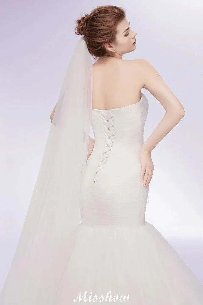 Ivory Tulle Sweetheart Mermaid Strapless Wedding Dresses with Lace-up (ZD13955)