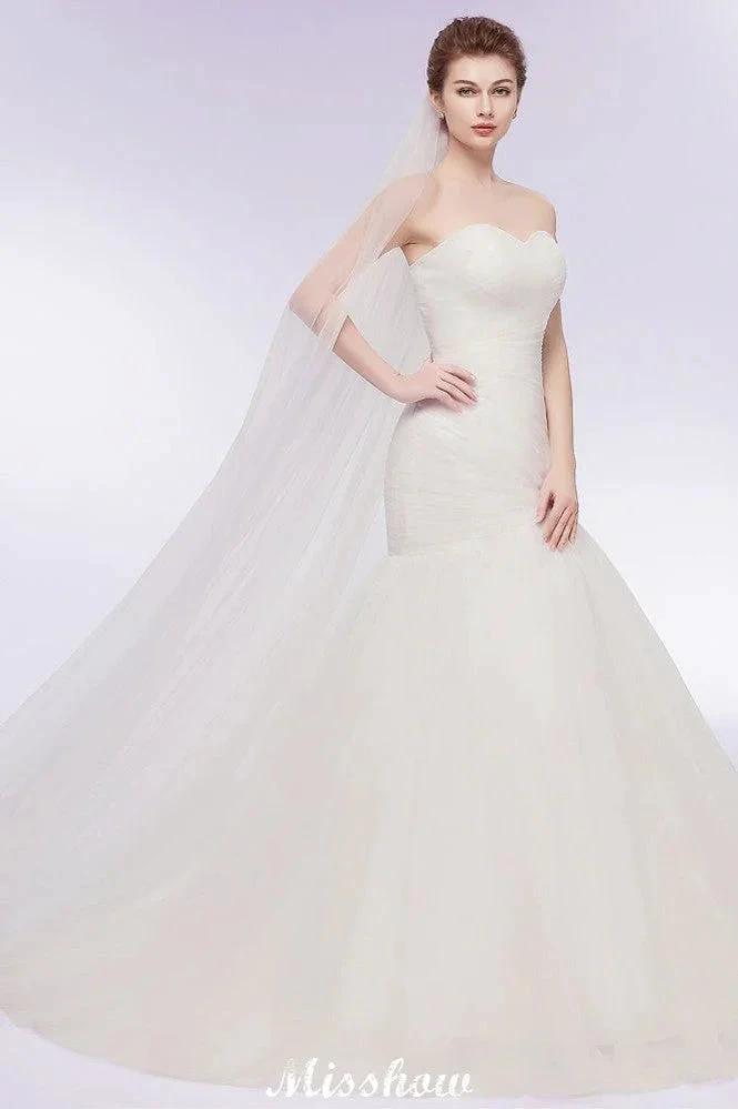 Ivory Tulle Sweetheart Mermaid Strapless Wedding Dresses with Lace-up (ZD13955)