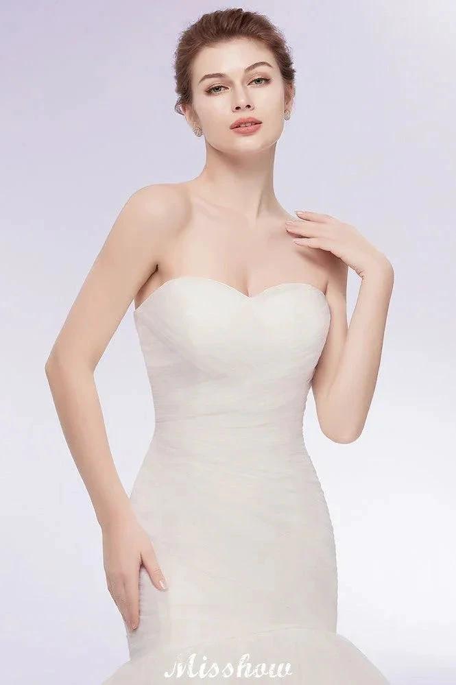 Ivory Tulle Sweetheart Mermaid Strapless Wedding Dresses with Lace-up (ZD13955)