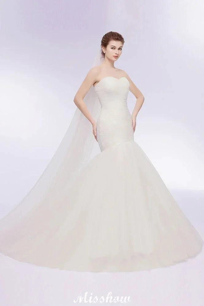 Ivory Tulle Sweetheart Mermaid Strapless Wedding Dresses with Lace-up (ZD13955)