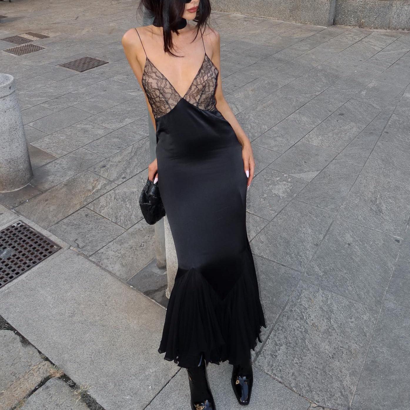 Anissa - Spliced - Lace Mesh Maxi Dress