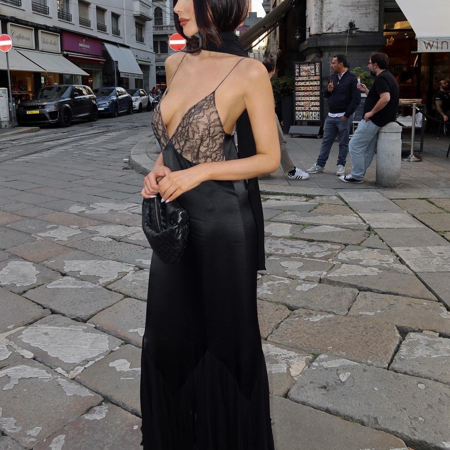 Anissa - Spliced - Lace Mesh Maxi Dress