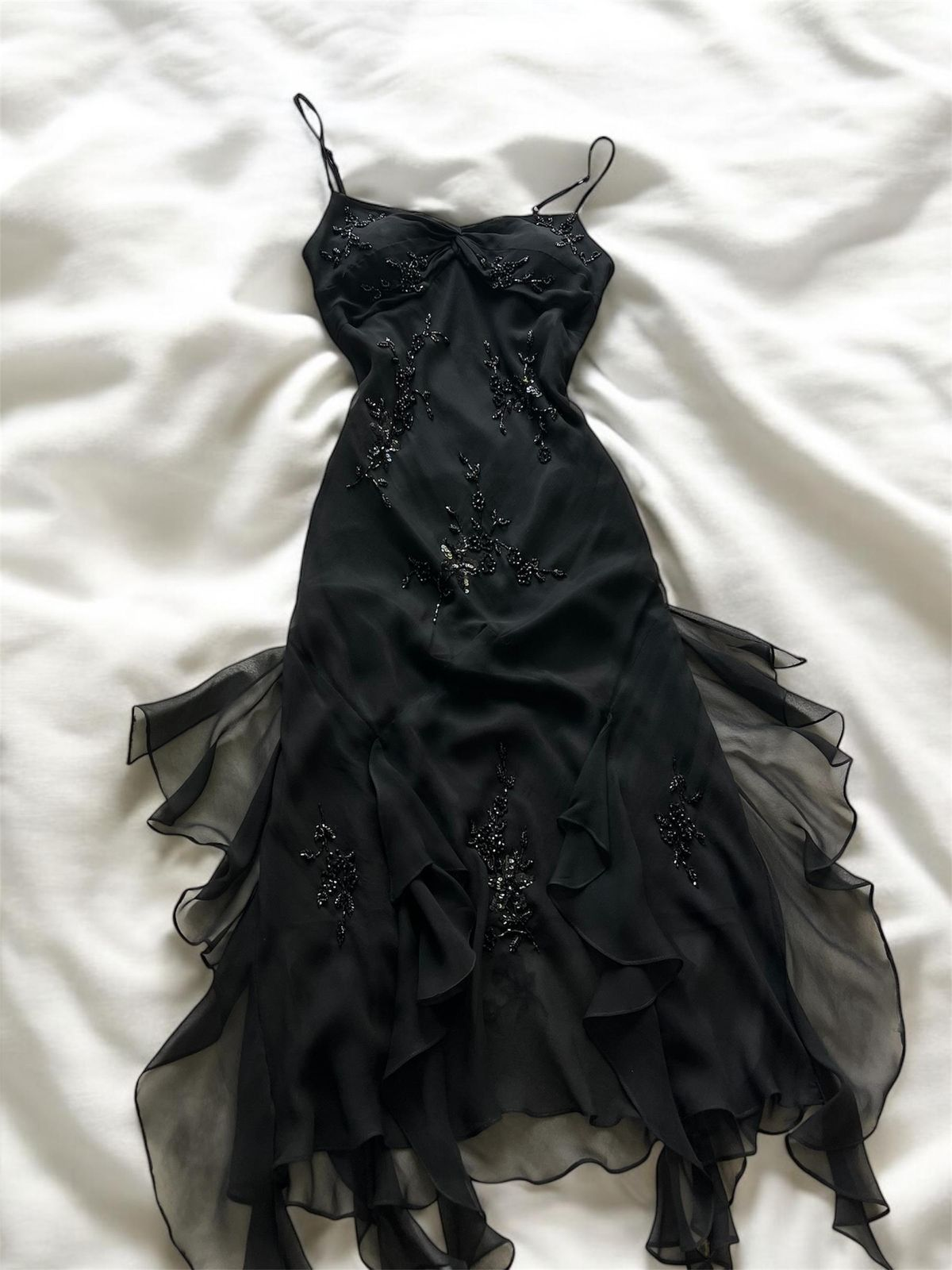Beaded A-Line Black Prom Dress Vintage Formal Evening Dress