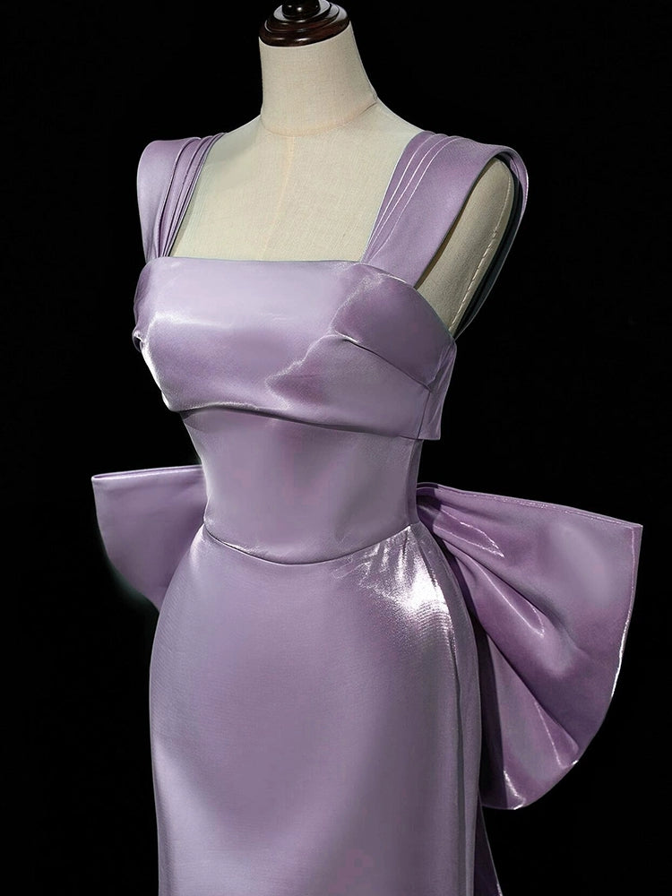 Light Purple Mermaid Long Prom Dress With Bow Formal Evening Dress For Teens