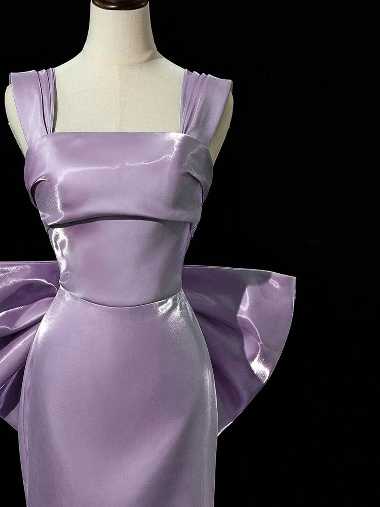 Light Purple Mermaid Long Prom Dress With Bow Formal Evening Dress For Teens