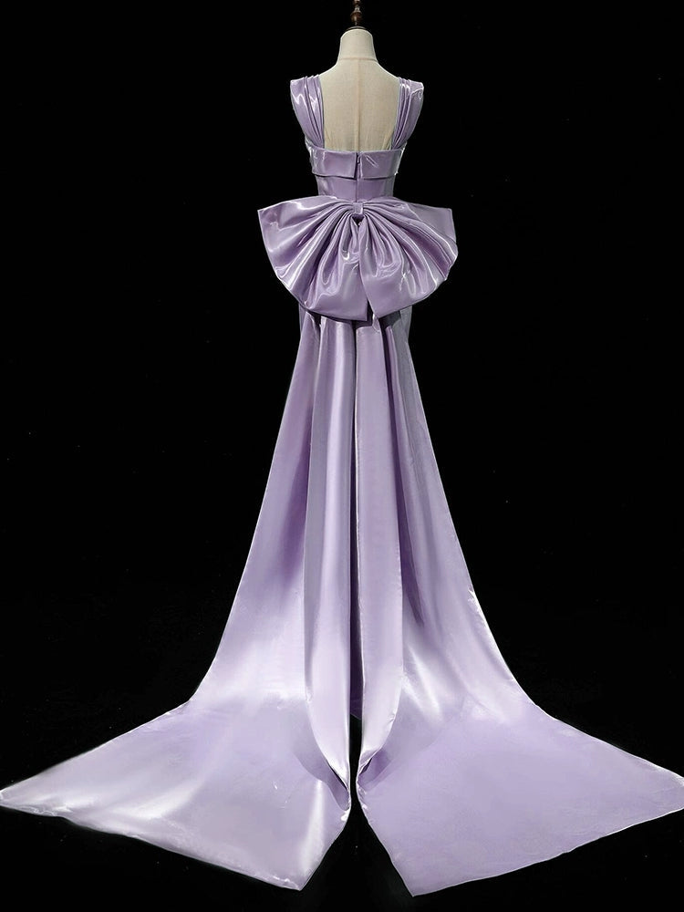 Light Purple Mermaid Long Prom Dress With Bow Formal Evening Dress For Teens