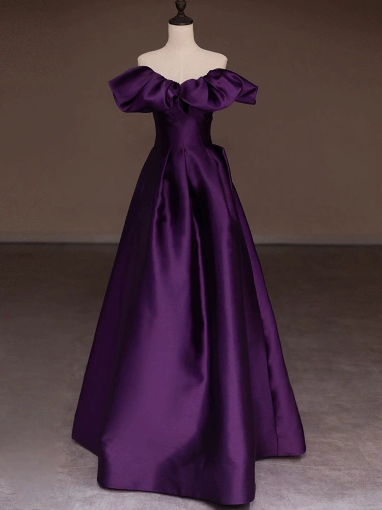 Off-the-Shoulder Purple Long Prom Dress Satin Evening Dress